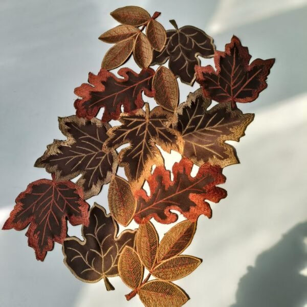 Wine Red Maple Leaf Embroidered Placemat (7) Wine red maple leaf embroidered placemat Thanksgiving theme