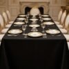 black waterproof tablecloth (3) Round Black Tablecloth – High-Density Polyester Satin Fabric