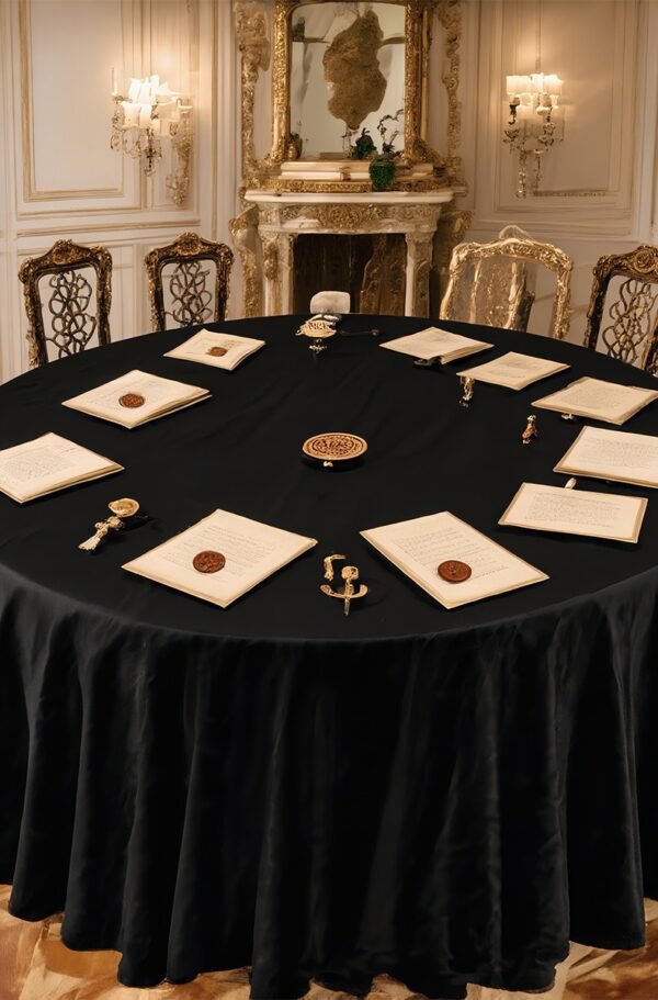 black waterproof tablecloth (4) Round Black Tablecloth – High-Density Polyester Satin Fabric