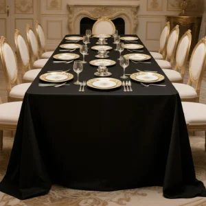 Black waterproof polyester tablecloth with French minimalist look