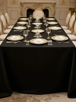 Black waterproof polyester tablecloth with French minimalist look