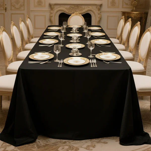 Black waterproof polyester tablecloth with French minimalist look