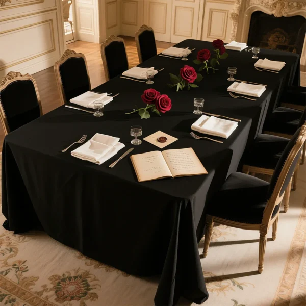 Black waterproof polyester tablecloth with French minimalist look