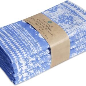Blue woven cotton napkin folded neatly on a table setting
