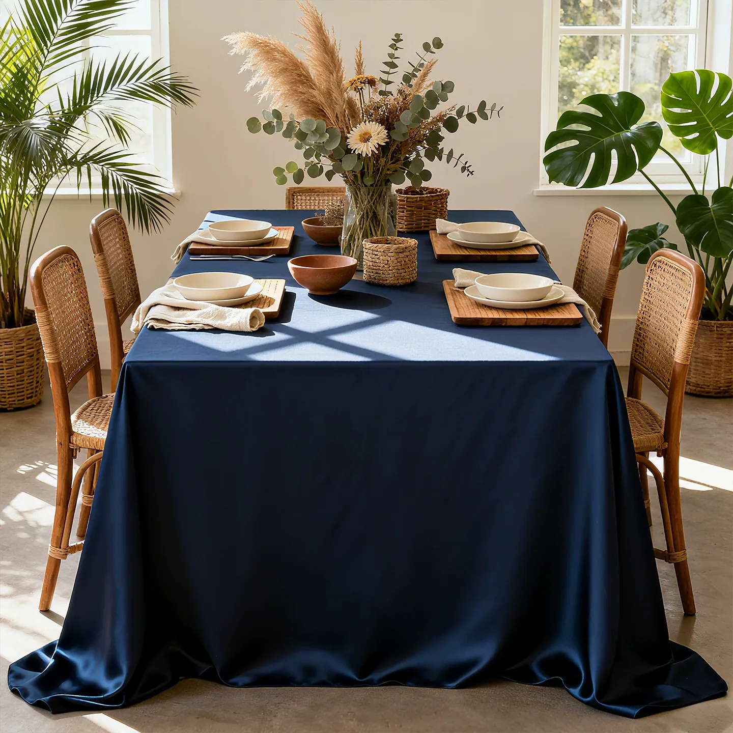 Blue High-Density Polyester Satin Tablecloth