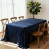 Elegant table with blue satin cloth