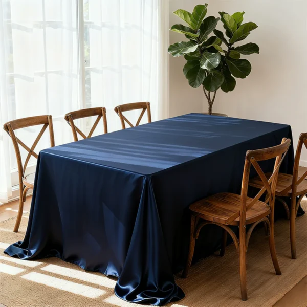 Elegant table with blue satin cloth