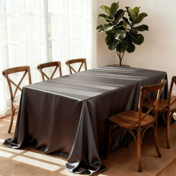 Elegant table with satin tablecloth and chairs