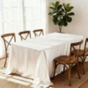 Elegant dining setup with white tablecloth