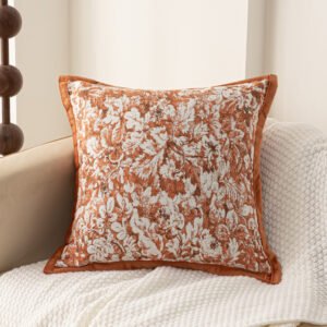 Chenille floral jacquard cushion cover with piped edges 45x45cm