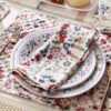 Colorful printed cotton napkin with floral and geometric designs