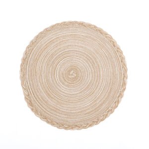 Handmade lace edge cotton yarn placemat 36cm beige