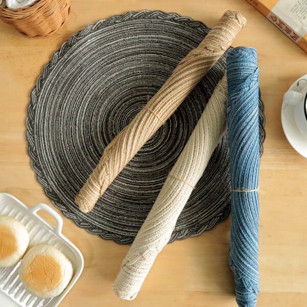 cotton lace placemat (6) Handmade lace edge cotton yarn placemat 36cm beige