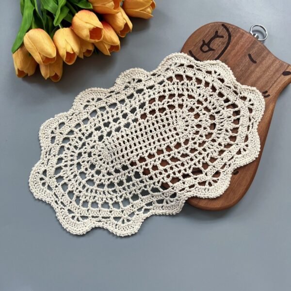 crochet oval table mat (2) Handmade crochet lace oval placemat 20×35cm white beige