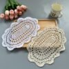 crochet oval table mat (7) Handmade crochet lace oval placemat 20×35cm white beige