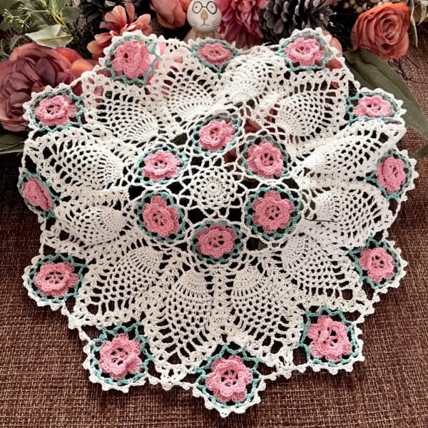 crochet pineapple lace tablecloth (6) Handmade crochet pineapple lace tablecloth 45cm vintage patchwork