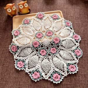 Handmade crochet pineapple lace tablecloth 45cm vintage patchwork