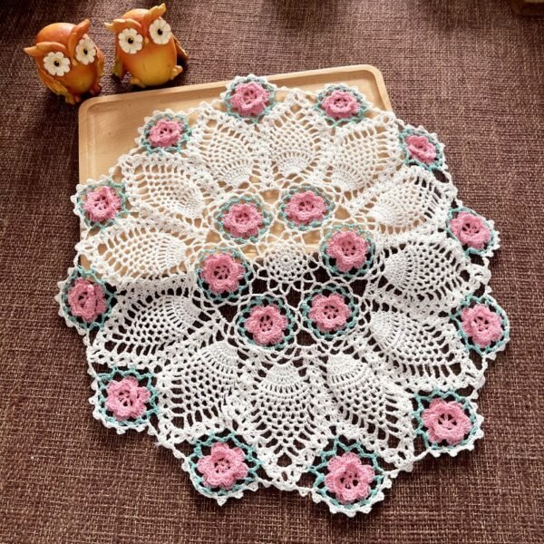 crochet pineapple lace tablecloth (7) Handmade crochet pineapple lace tablecloth 45cm vintage patchwork