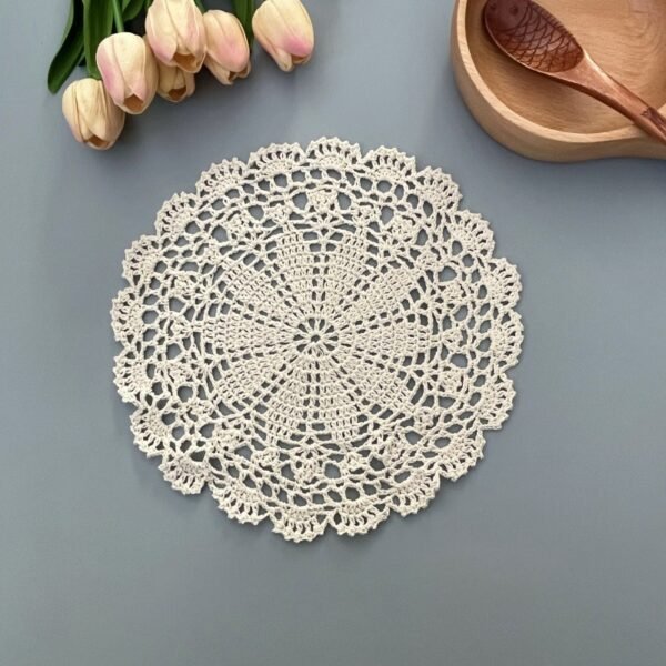 crochet snowflake placemat (2) Handmade crochet snowflake round placemat white lace cotton