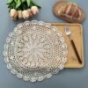 crochet snowflake placemat (4) Handmade crochet snowflake round placemat white lace cotton
