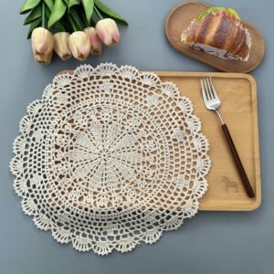 Handmade crochet snowflake round placemat white lace cotton
