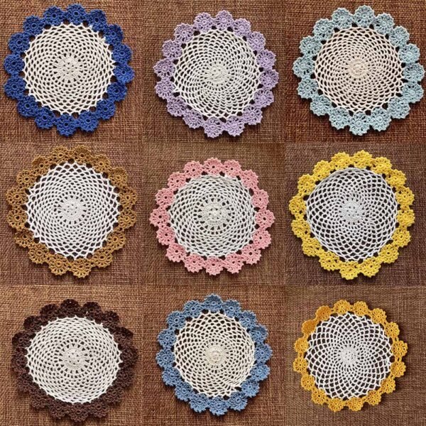 crochet starburst placemat (32) Handmade crochet starburst placemat with colorful edges