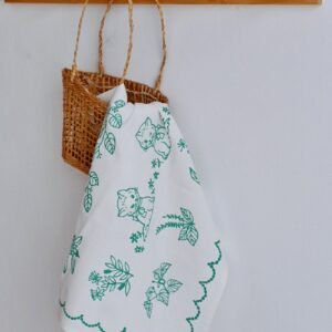 Vintage Cotton Linen Napkin Printed Cat Tea Towel