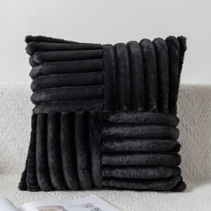 Faux rabbit fur patchwork cushion cover 45x45cm
