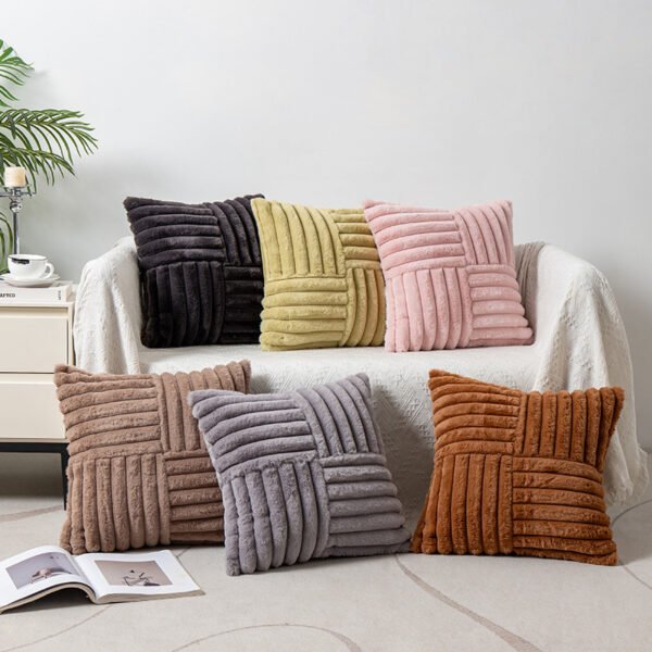 Faux rabbit fur patchwork cushion cover 45x45cm