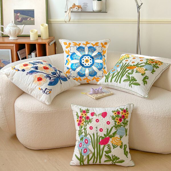 floral embroidered cushion (18) Embroidered floral cotton cushion cover 45x45cm