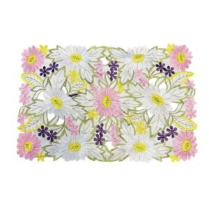 Rectangular floral leaf embroidered placemat