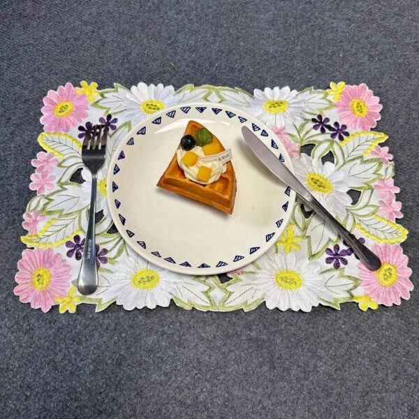 Rectangular floral leaf embroidered placemat