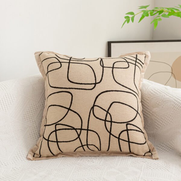 Geometric line chenille cushion cover in beige and gray tones 45x45cm