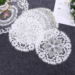 gold white embroidered lace doily round 26cm floral