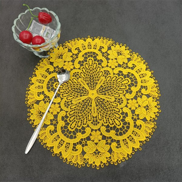 gold white embroidered lace doily round 26cm floral (8) gold white embroidered lace doily round 26cm floral