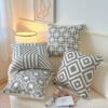 Gray geometric embroidered cotton cushion cover 45x45cm