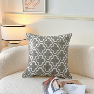 Gray geometric embroidered cotton cushion cover 45x45cm