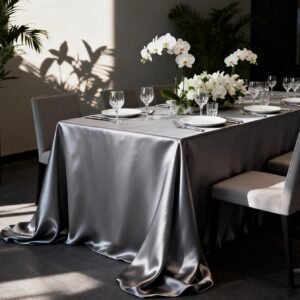 Elegant Gray Satin Rectangular Tablecloth – Thickened High-Density Polyester