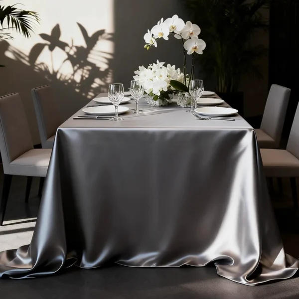gray satin tablecloth (12) Elegant Gray Satin Rectangular Tablecloth – Thickened High-Density Polyester
