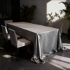 gray satin tablecloth (3) Elegant Gray Satin Rectangular Tablecloth – Thickened High-Density Polyester