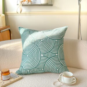 Green geometric embroidered cotton cushion cover 45x45cm