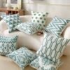 green cotton cushion (21) Green geometric embroidered cotton cushion cover 45x45cm