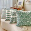 green cotton cushion (23) Green geometric embroidered cotton cushion cover 45x45cm