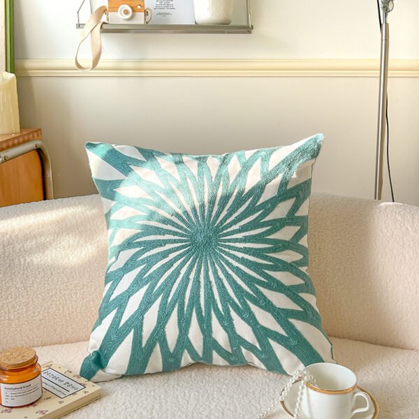 green cotton cushion (8) Green geometric embroidered cotton cushion cover 45x45cm