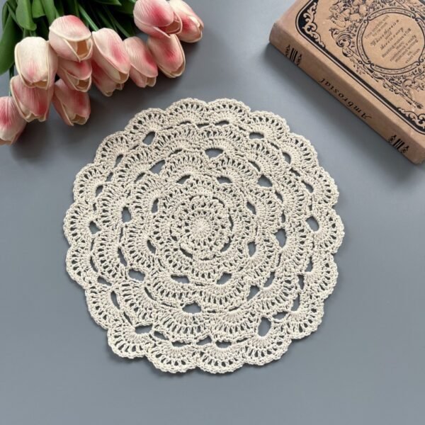 handmade crochet cup mat (2) Handmade crochet cup mat 26cm forest-style lace doily