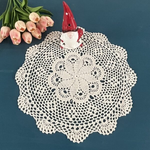 handmade crochet doily (2) Handmade crochet lace doily 40cm round floral pattern