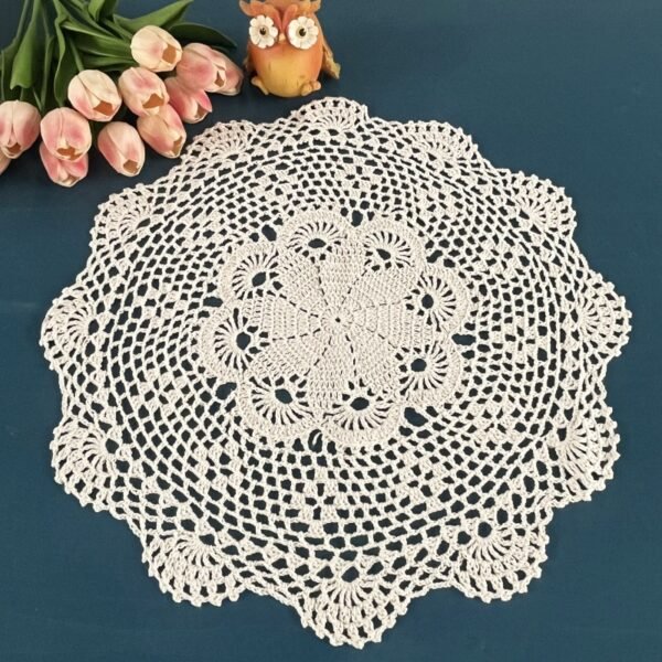 handmade crochet doily (3) Handmade crochet lace doily 40cm round floral pattern