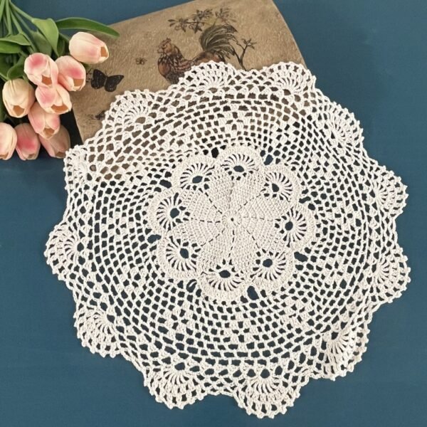 handmade crochet doily (4) Handmade crochet lace doily 40cm round floral pattern