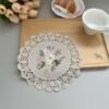 Handmade ribbon embroidered crochet placemat 22cm deep beige