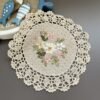 Handmade ribbon embroidered crochet placemat 22cm deep beige